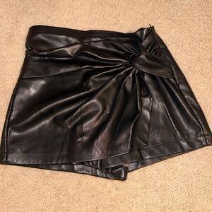 Astr Faux Leather Black Knot Front Mini Skirt